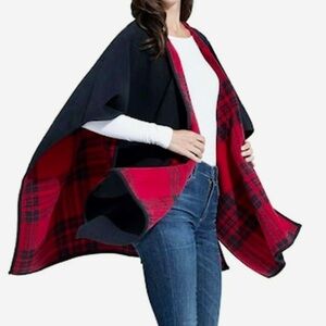 Woolrich Red & Black Tartan‎ Plaid Reversible Cape/Shawl One Size Fits All